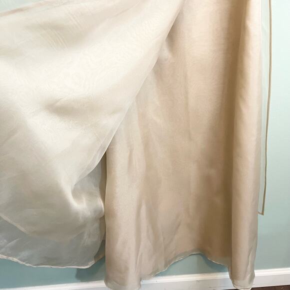 Carolina Herrera Razooks Champagne Lined 100% Silk V Neck Long Sleeve Gown Small - Picture 7 of 16